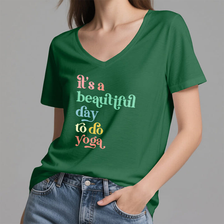 Olivenorma"it's a beautiful day to do yoga" V-Neck T-Shirt - image 18