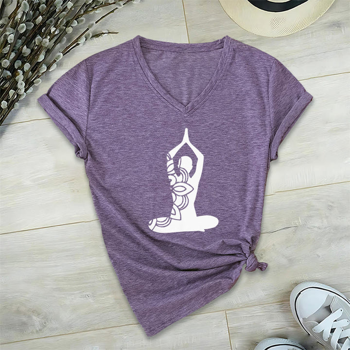 Olivenorma Yoga Pose Mindful Energy V-Neck Meditation T-Shirt - Purple - 2XL - image 9
