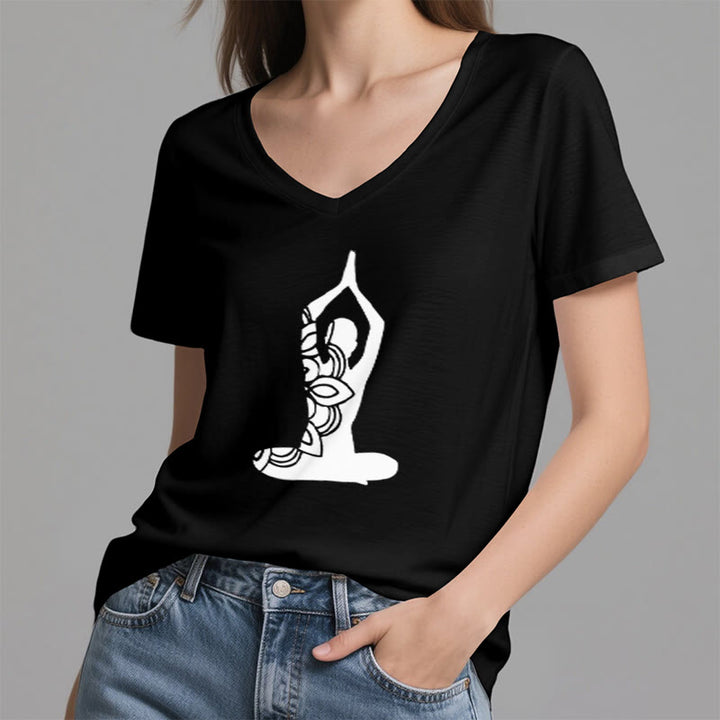 Olivenorma Yoga Pose Mindful Energy V-Neck Meditation T-Shirt - image 6