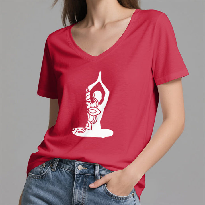 Olivenorma Yoga Pose Mindful Energy V-Neck Meditation T-Shirt - image 22