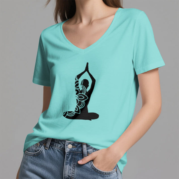 Olivenorma Yoga Pose Mindful Energy V-Neck Meditation T-Shirt - image 16