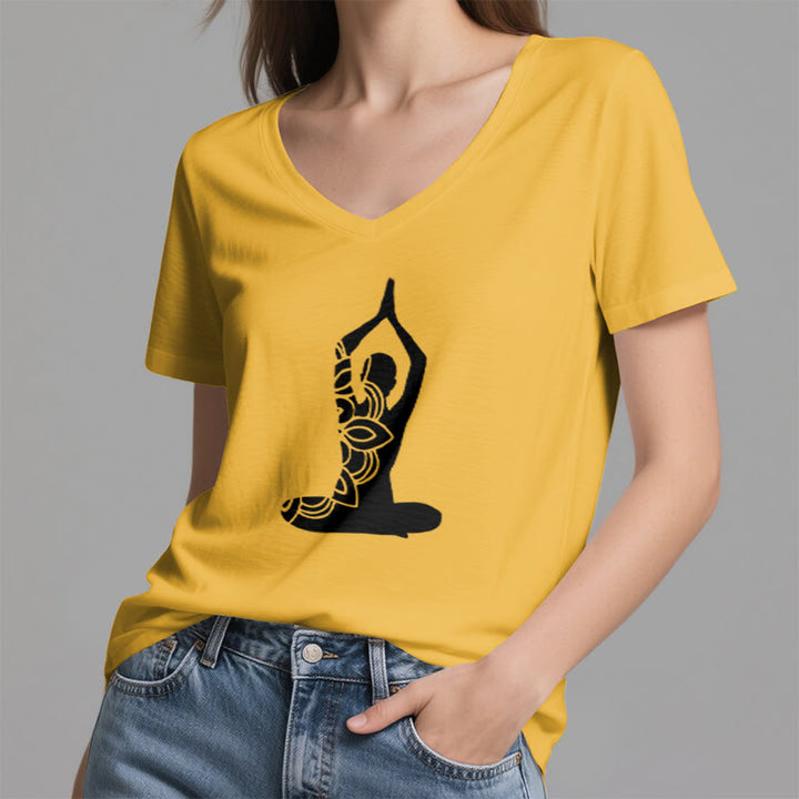 Olivenorma Yoga Pose Mindful Energy V-Neck Meditation T-Shirt - image 24