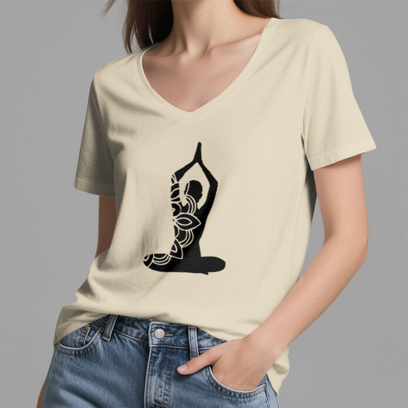 Olivenorma Yoga Pose Mindful Energy V-Neck Meditation T-Shirt - image 1