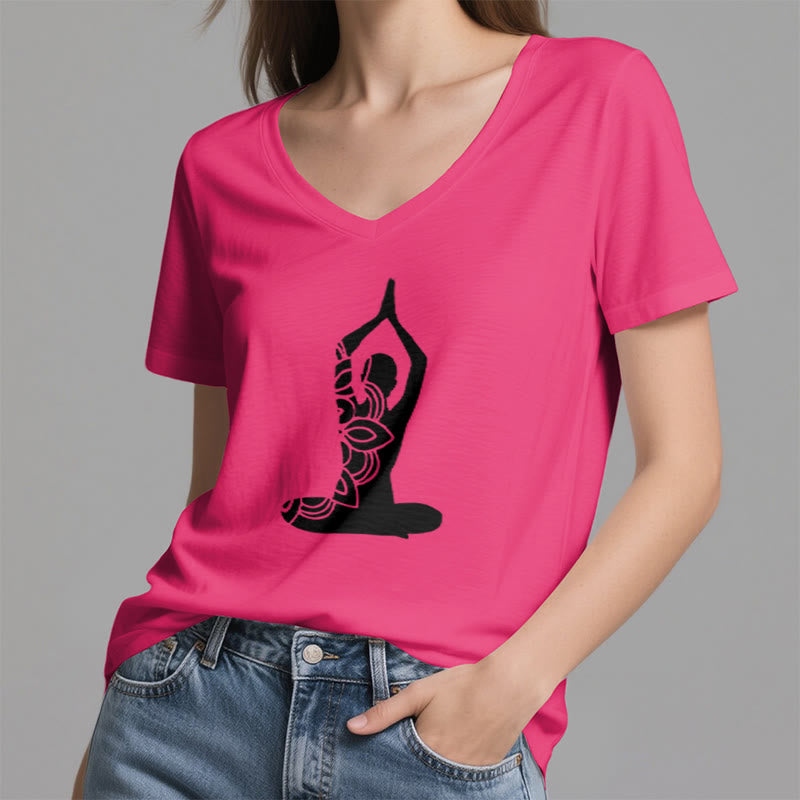 Olivenorma Yoga Pose Mindful Energy V-Neck Meditation T-Shirt - image 26