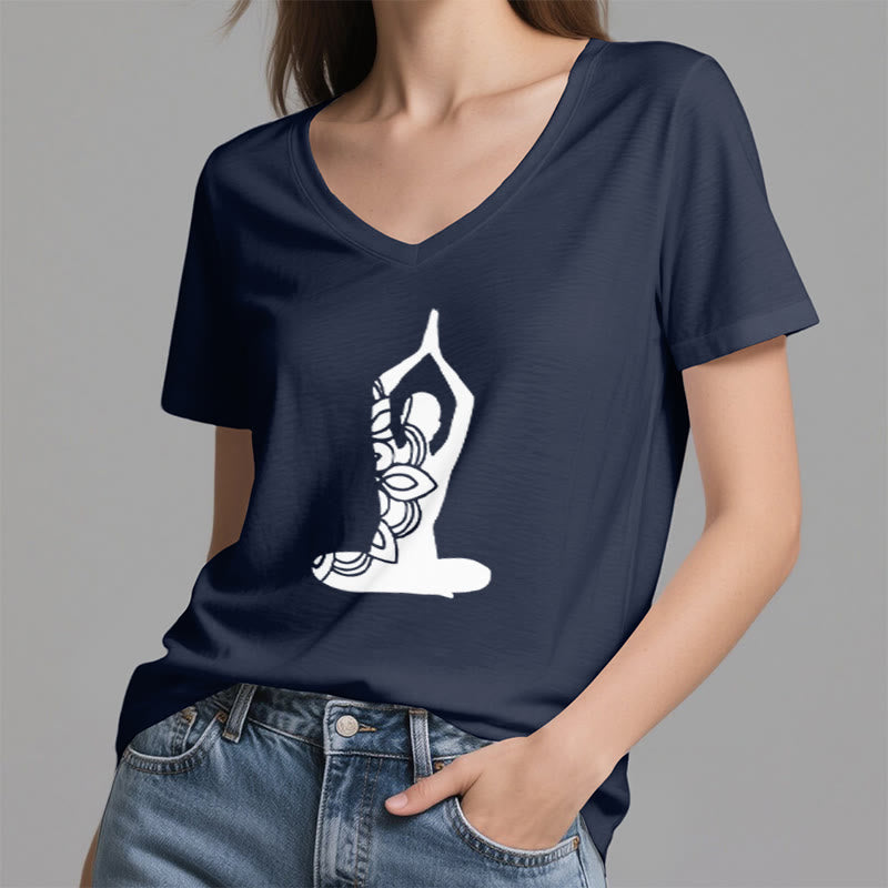 Olivenorma Yoga Pose Mindful Energy V-Neck Meditation T-Shirt - image 14