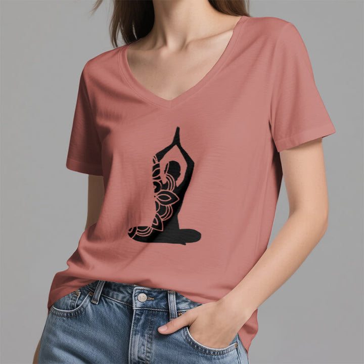 Olivenorma Yoga Pose Mindful Energy V-Neck Meditation T-Shirt - image 12