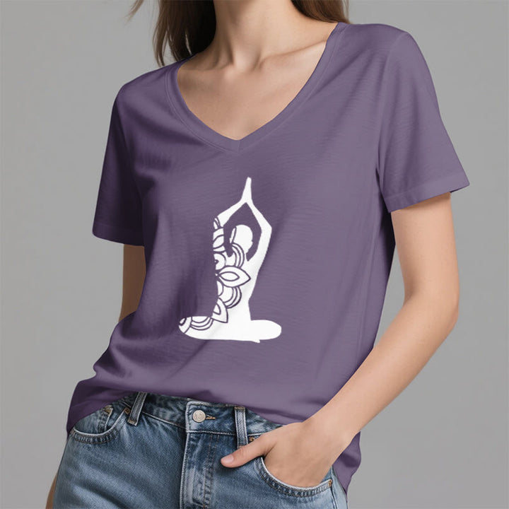 Olivenorma Yoga Pose Mindful Energy V-Neck Meditation T-Shirt - image 10