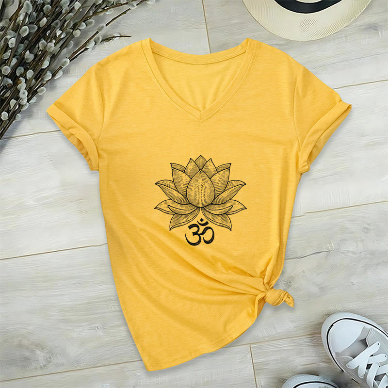 Olivenorma Lotus Mindful Power V-Neck Cotton Yoga Meditation T-Shirt - Yellow - 2XL - image 23