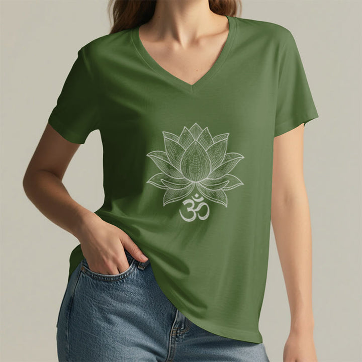 Olivenorma Lotus Mindful Power V-Neck Cotton Yoga Meditation T-Shirt - image 20
