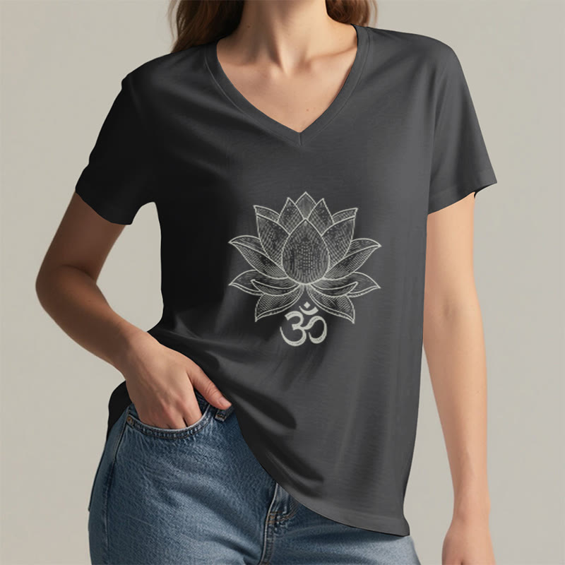 Olivenorma Lotus Mindful Power V-Neck Cotton Yoga Meditation T-Shirt - image 6