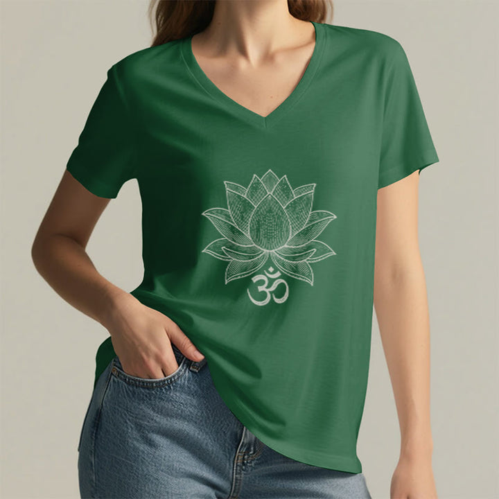 Olivenorma Lotus Mindful Power V-Neck Cotton Yoga Meditation T-Shirt - image 18