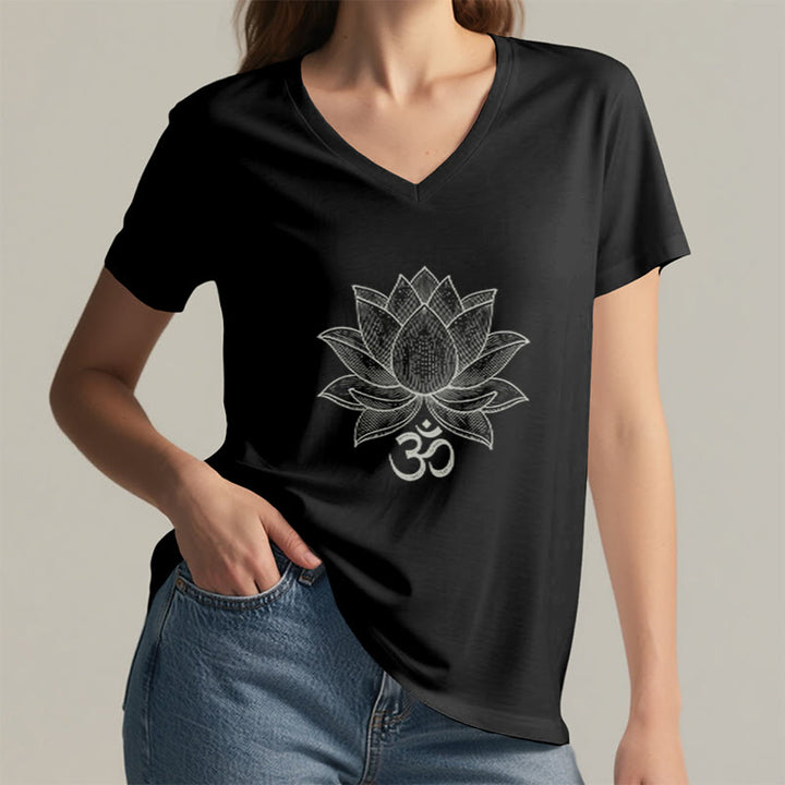 Olivenorma Lotus Mindful Power V-Neck Cotton Yoga Meditation T-Shirt - image 4