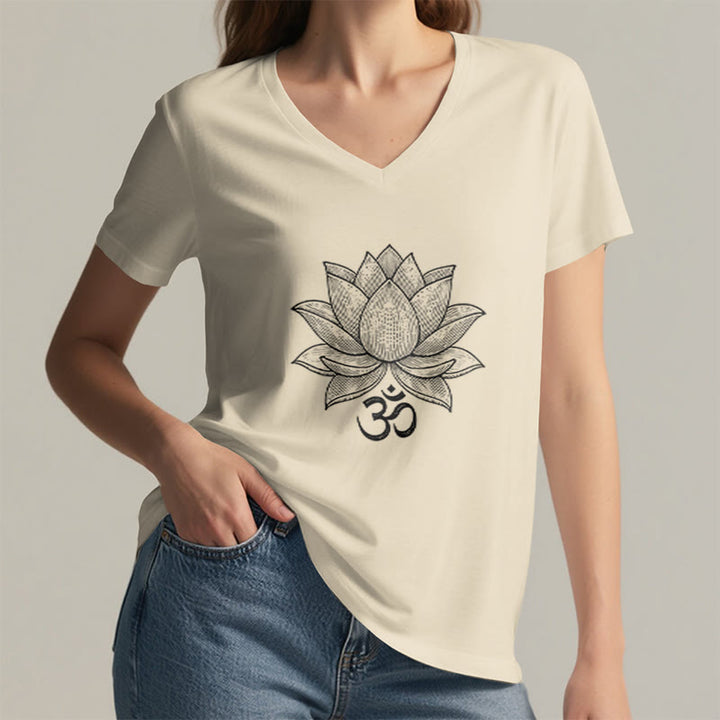 Olivenorma Lotus Mindful Power V-Neck Cotton Yoga Meditation T-Shirt - image 16
