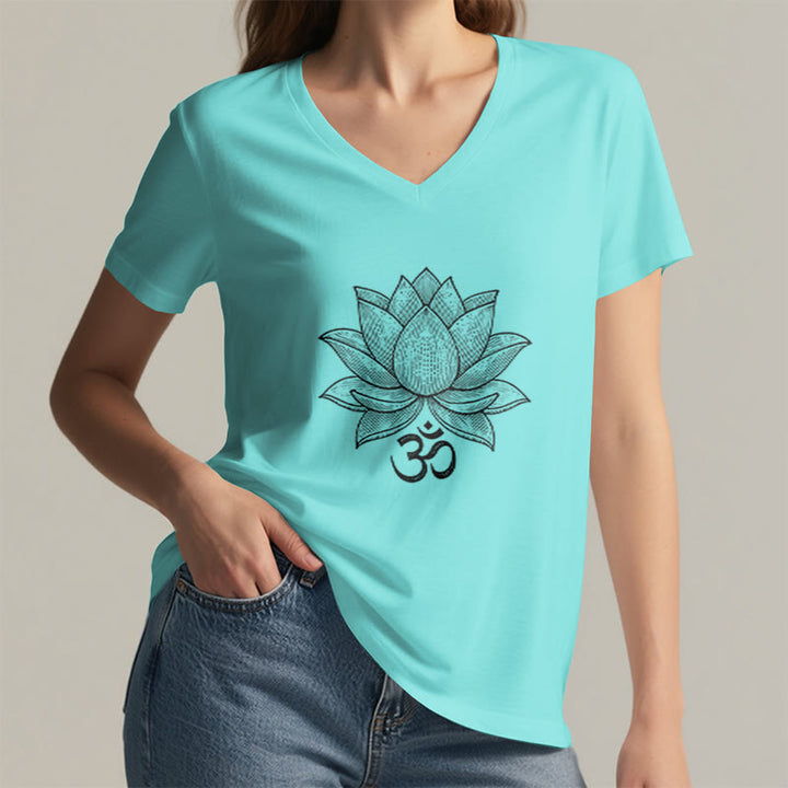 Olivenorma Lotus Mindful Power V-Neck Cotton Yoga Meditation T-Shirt - image 14