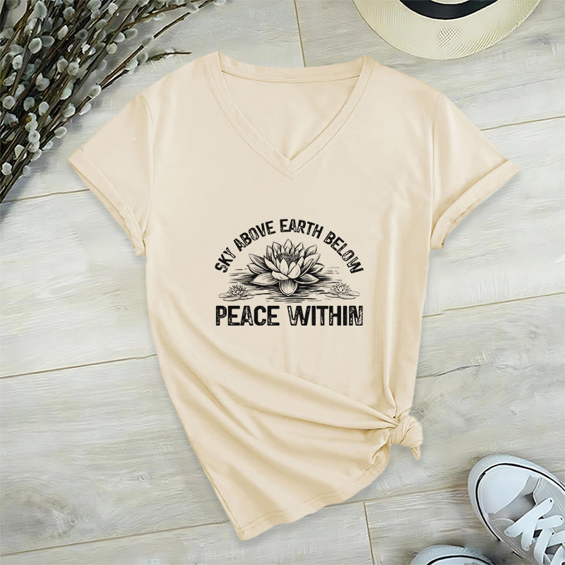 Olivenorma Peace Within Symbol V-Neck Yoga Meditation T-Shirt - Khaki - 2XL - image 17