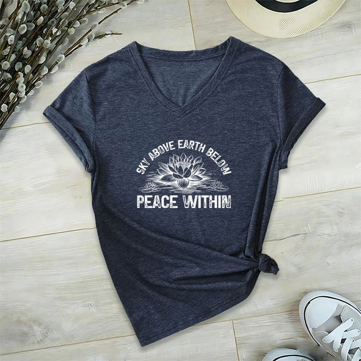 Olivenorma Peace Within Symbol V-Neck Cotton Yoga Meditation T-Shirt - Navy Blue - 2XL - image 13