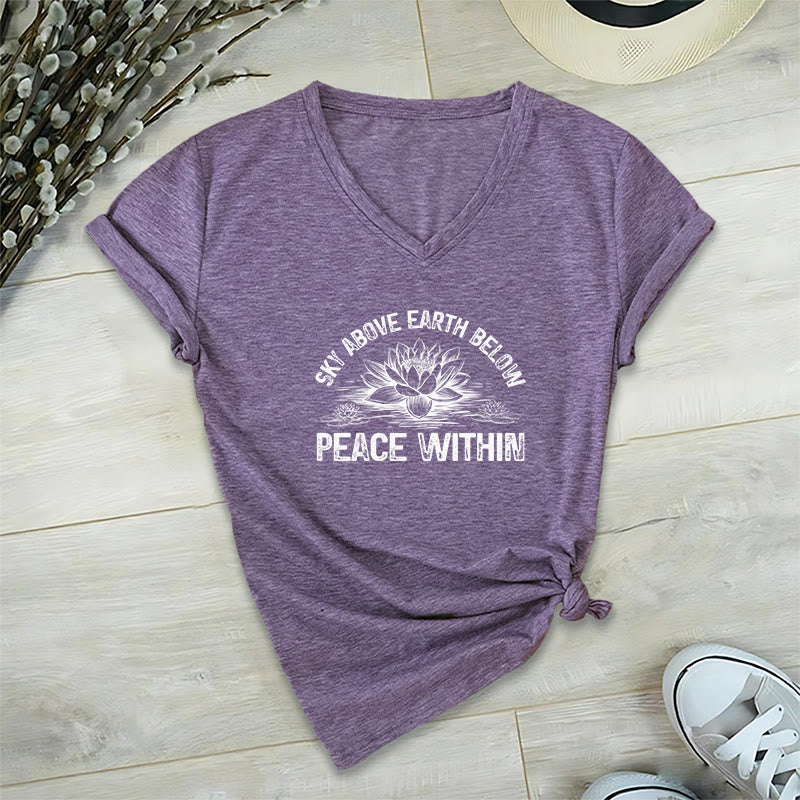 Olivenorma Peace Within Symbol V-Neck Yoga Meditation T-Shirt - Purple - 2XL - image 9