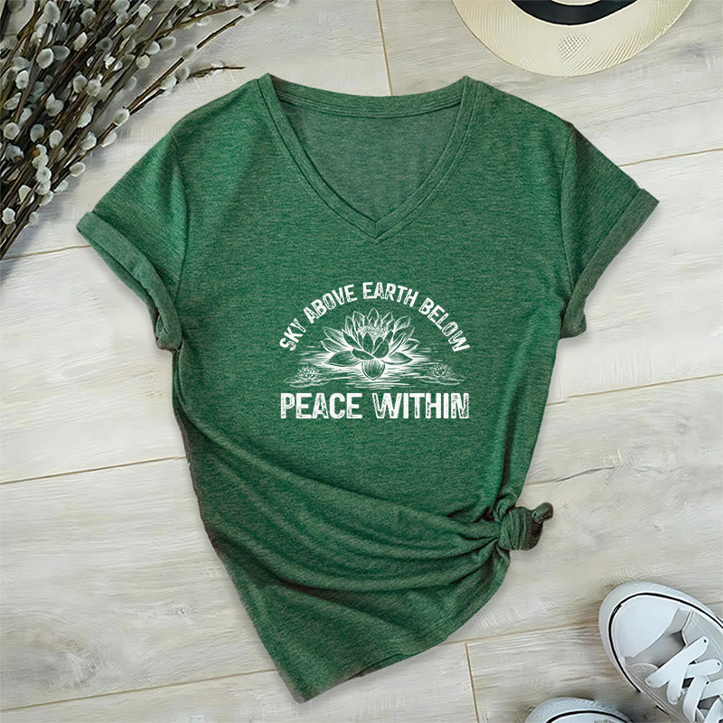 Olivenorma Peace Within Symbol V-Neck Cotton Yoga Meditation T-Shirt - Dark Green - 2XL - image 19