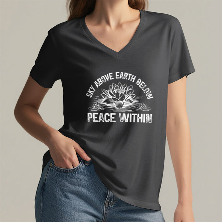 Olivenorma Peace Within Symbol V-Neck Cotton Yoga Meditation T-Shirt - image 8