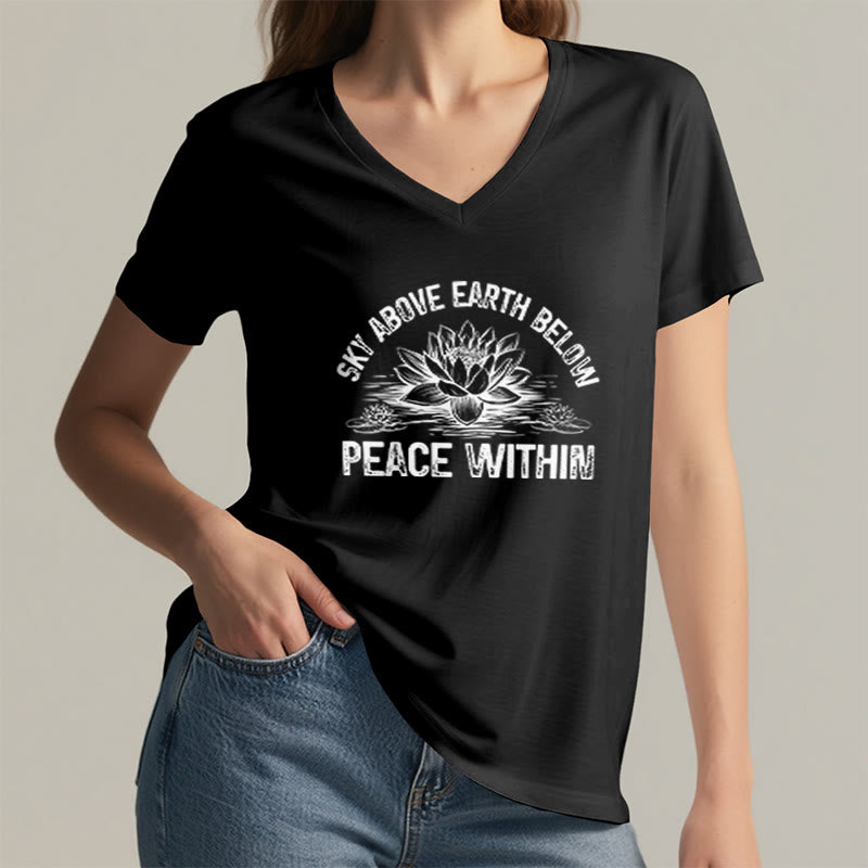 Olivenorma Peace Within Symbol V-Neck Cotton Yoga Meditation T-Shirt - image 6
