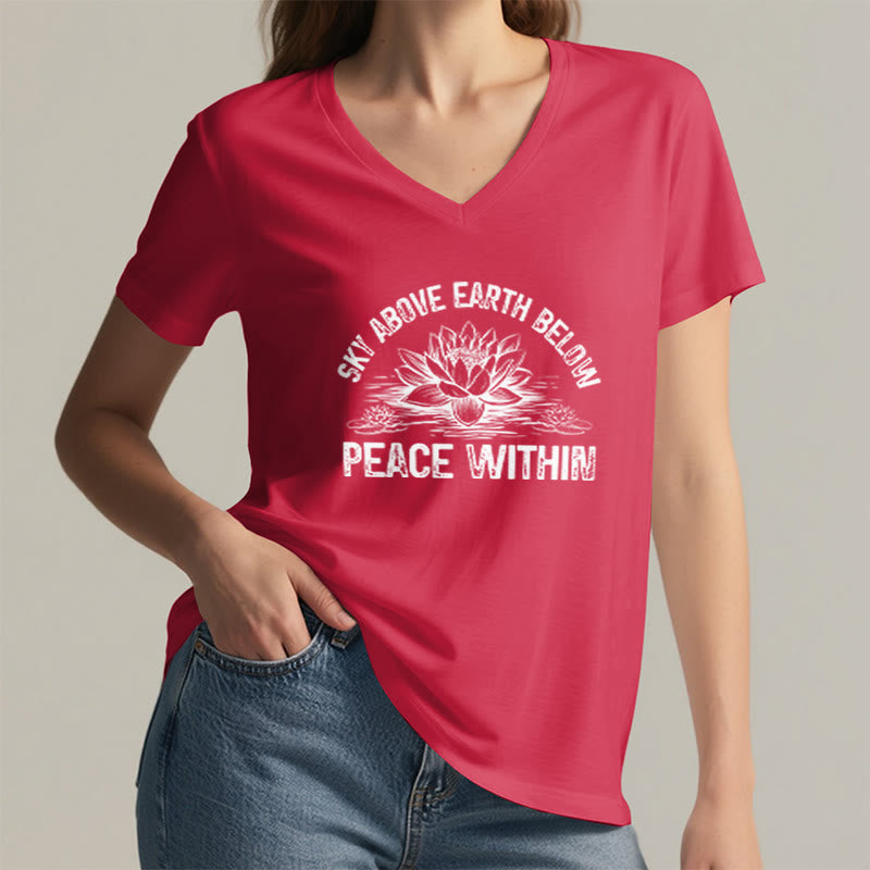 Olivenorma Peace Within Symbol V-Neck Yoga Meditation T-Shirt - image 22