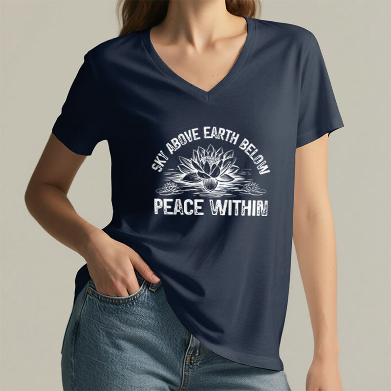 Olivenorma Peace Within Symbol V-Neck Cotton Yoga Meditation T-Shirt - image 14
