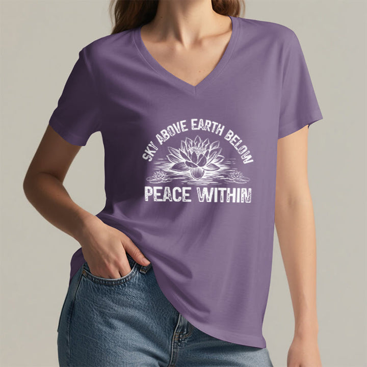 Olivenorma Peace Within Symbol V-Neck Yoga Meditation T-Shirt - image 10