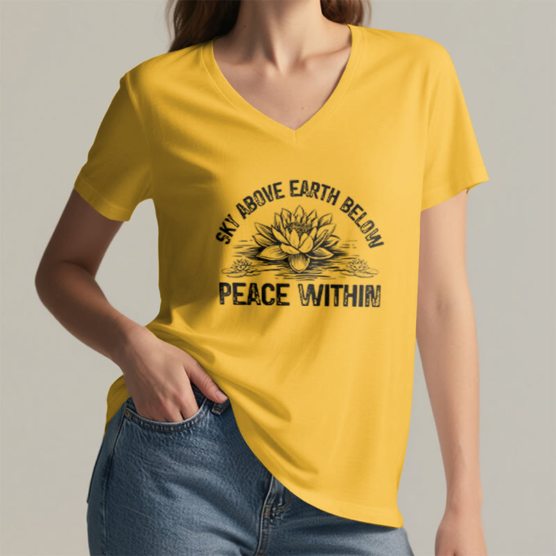 Olivenorma Peace Within Symbol V-Neck Yoga Meditation T-Shirt - image 24