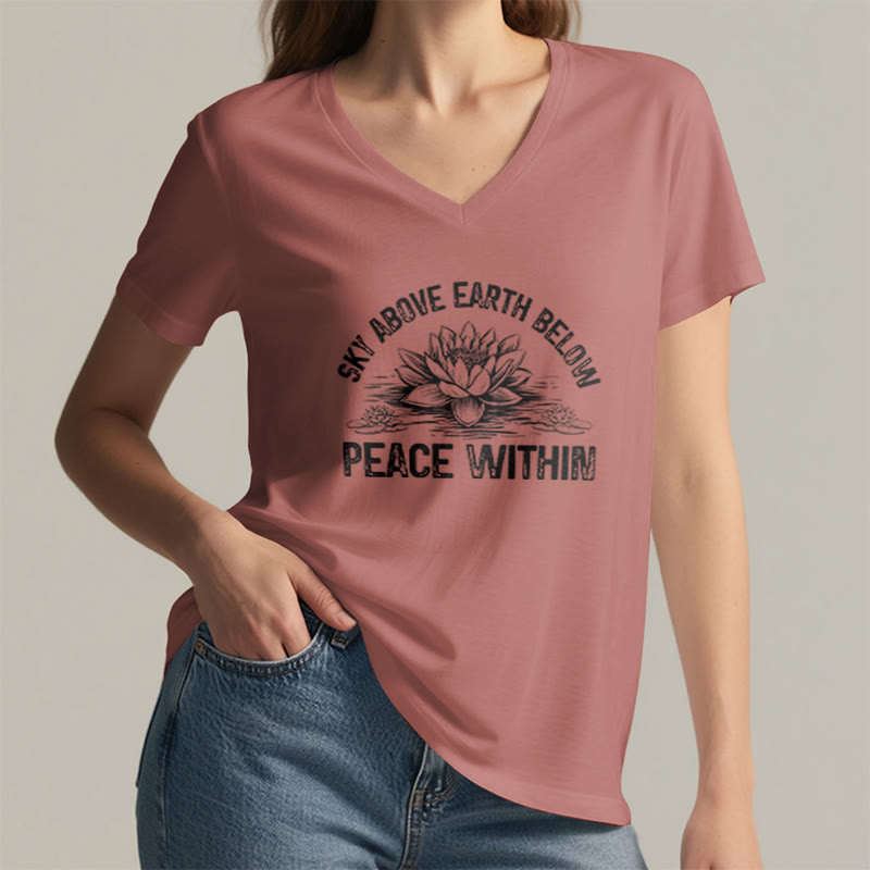 Olivenorma Peace Within Symbol V-Neck Cotton Yoga Meditation T-Shirt - image 12