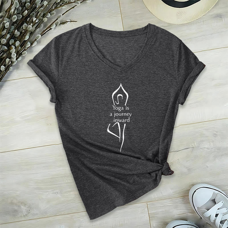 Olivenorma "Yoga is a journey inward" V-Neck Meditation T-Shirt - Gray - 2XL - image 7