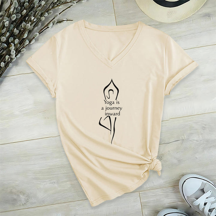 Olivenorma "Yoga is a journey inward" V-Neck Meditation T-Shirt - Khaki - 2XL - image 15