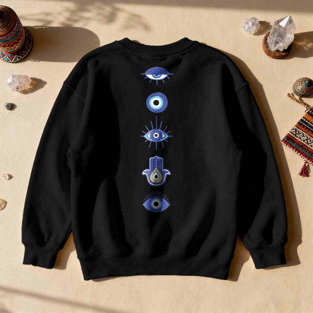 Olivenorma Stylish Evil Eye Element Printed Sweatshirt - Black - 2XL - image 2