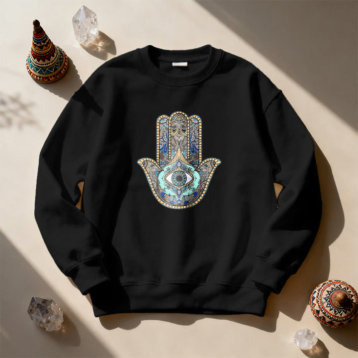 Olivenorma Chic Evil Eye Hamsa Hand Sweatshirt - Black - 2XL - image 3