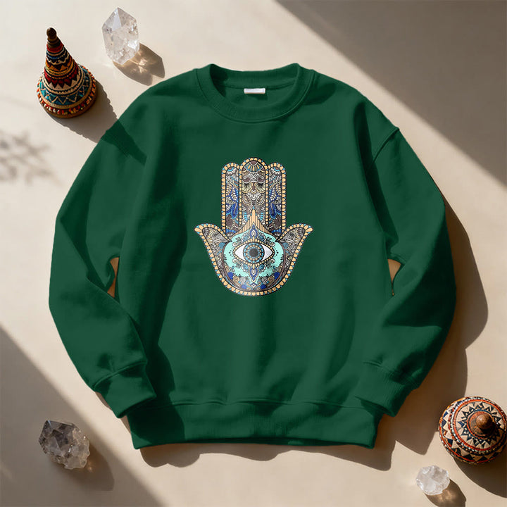 Olivenorma Chic Evil Eye Hamsa Hand Sweatshirt - Green - 2XL - image 15