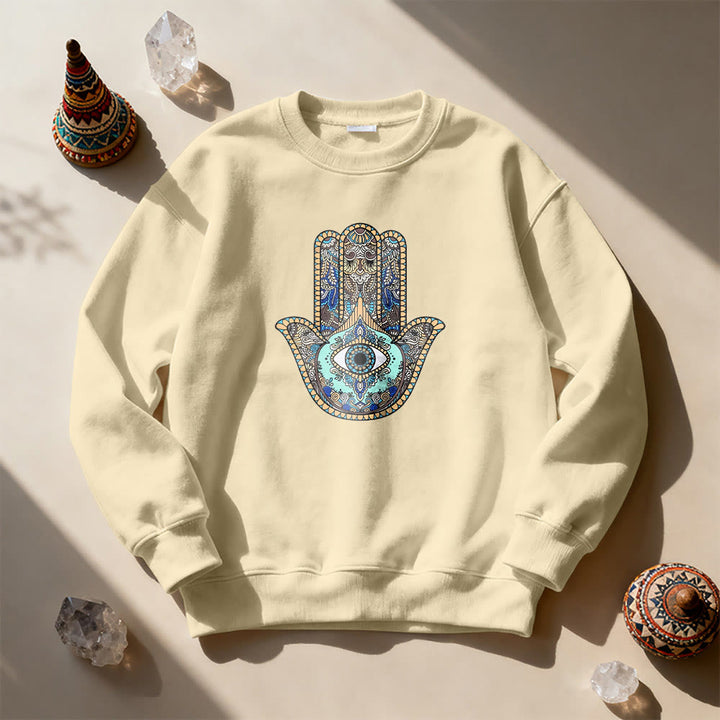 Olivenorma Chic Evil Eye Hamsa Hand Sweatshirt - Khaki - 2XL - image 9