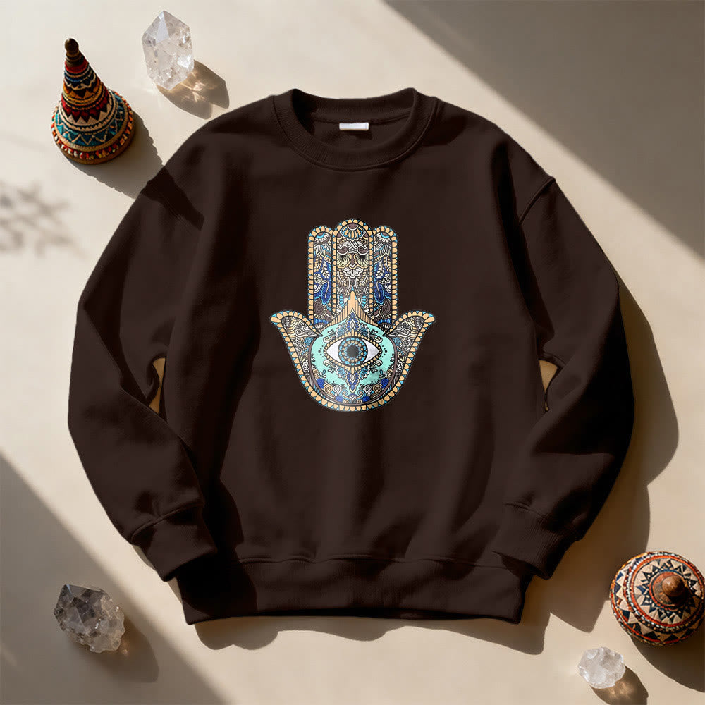 Olivenorma Chic Evil Eye Hamsa Hand Sweatshirt - Brown - 2XL - image 7