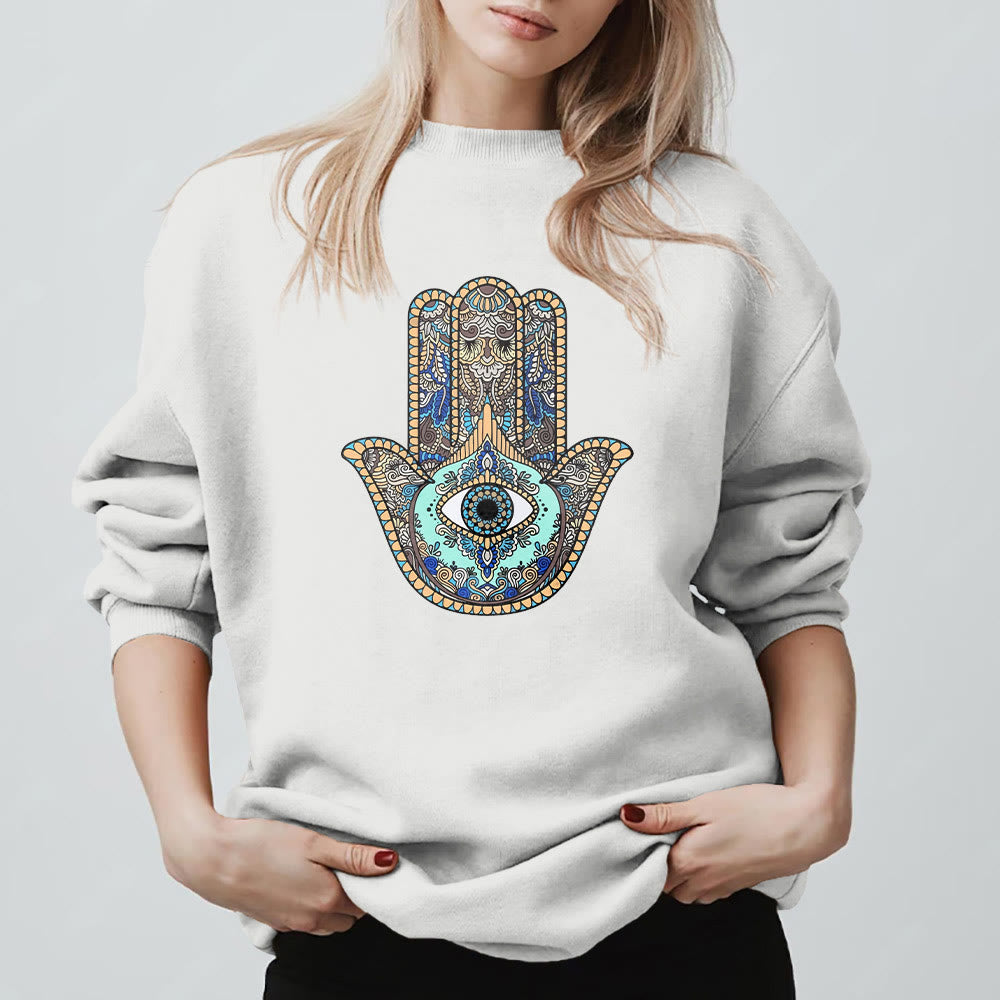 Olivenorma Chic Evil Eye Hamsa Hand Sweatshirt - image 0