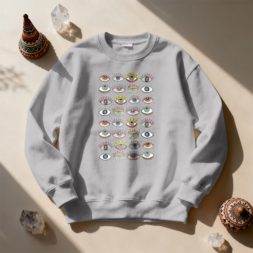 Olivenorma Fashionable Multi Evil Eye Symbol Sweatshirt - Gray - 2XL - image 5