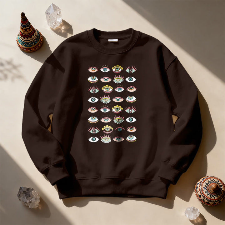 Olivenorma Fashionable Multi Evil Eye Symbol Sweatshirt - Brown - 2XL - image 7