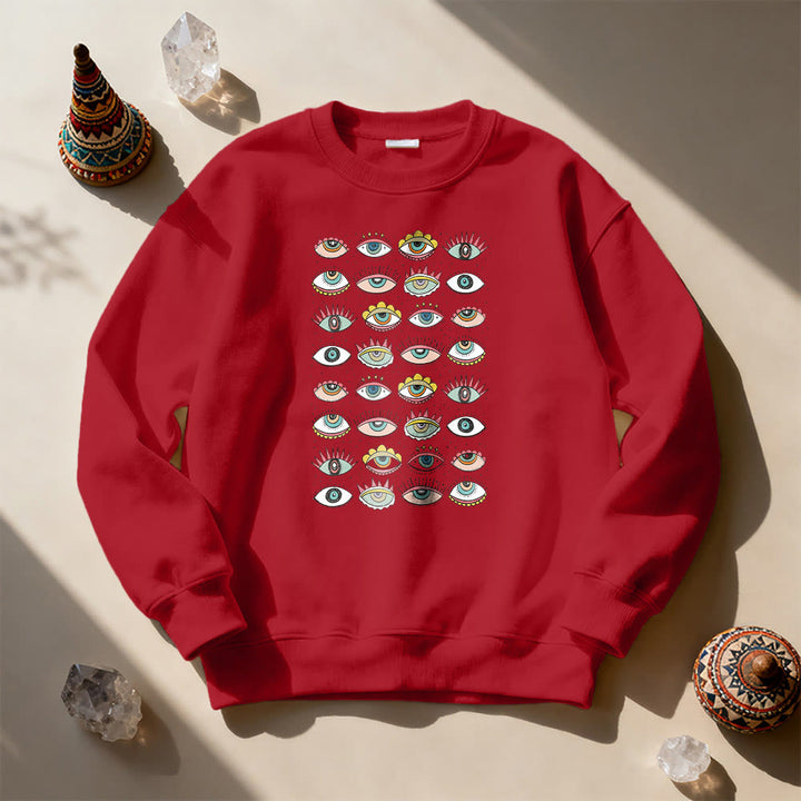 Olivenorma Fashionable Multi Evil Eye Symbol Sweatshirt - Red - 2XL - image 13