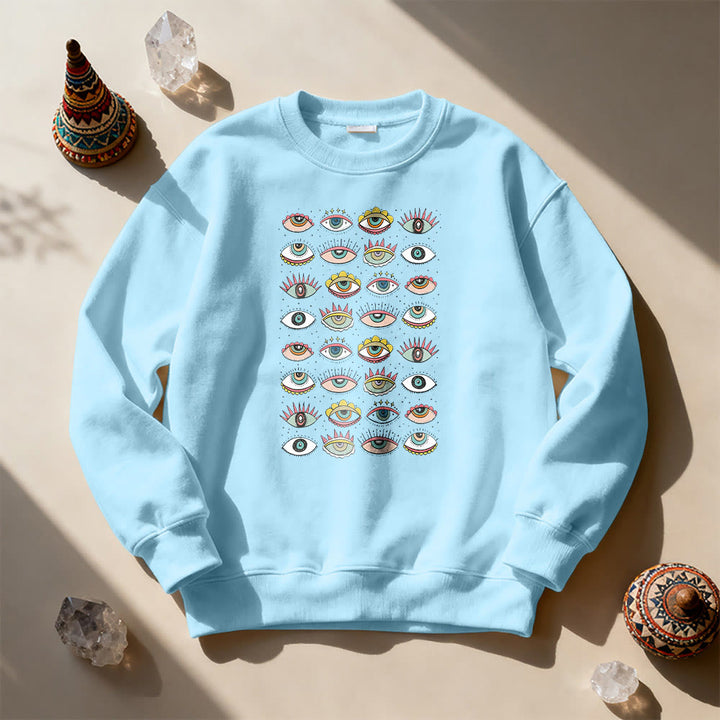 Olivenorma Fashionable Multi Evil Eye Symbol Sweatshirt - Blue - 2XL - image 11