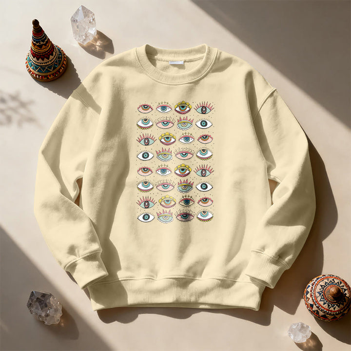 Olivenorma Fashionable Multi Evil Eye Symbol Sweatshirt - Khaki - 2XL - image 9