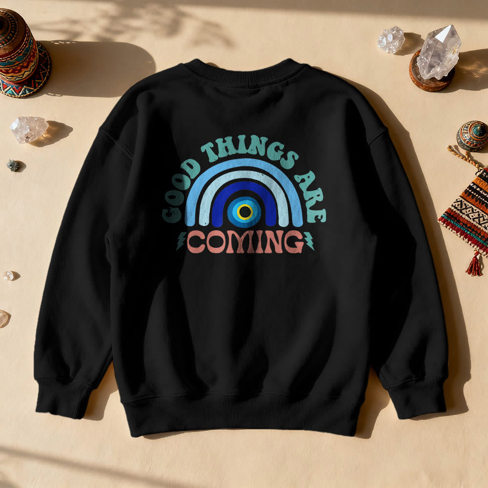 Olivenorma "Good Things Are Coming" Evil Eye Rainbow Sweatshirt - Black - 2XL - image 1