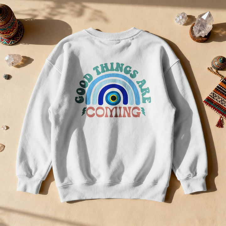Olivenorma "Good Things Are Coming" Evil Eye Rainbow Sweatshirt - White - 2XL - image 0