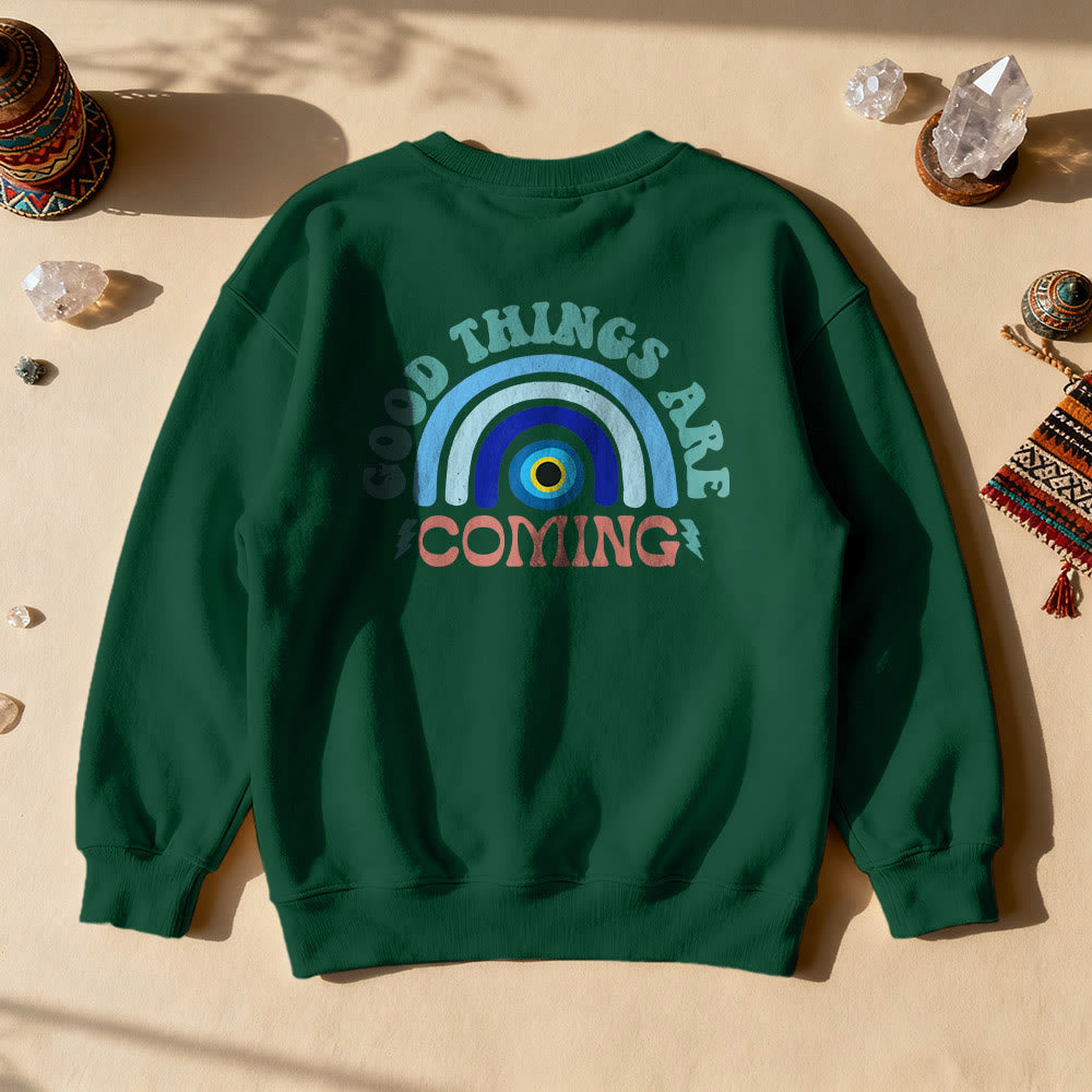 Olivenorma "Good Things Are Coming" Evil Eye Rainbow Sweatshirt - Green - 2XL - image 7