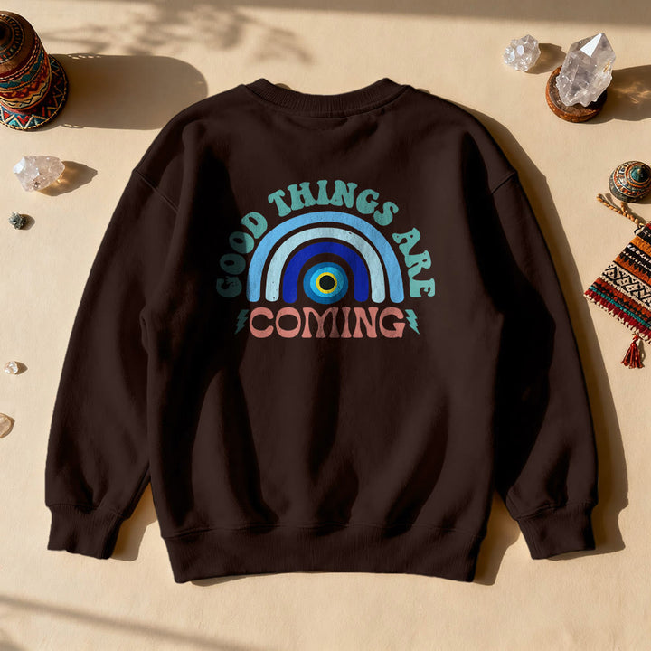Olivenorma "Good Things Are Coming" Evil Eye Rainbow Sweatshirt - Brown - 2XL - image 3