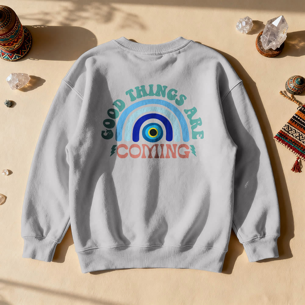 Olivenorma "Good Things Are Coming" Evil Eye Rainbow Sweatshirt - Gray - 2XL - image 2