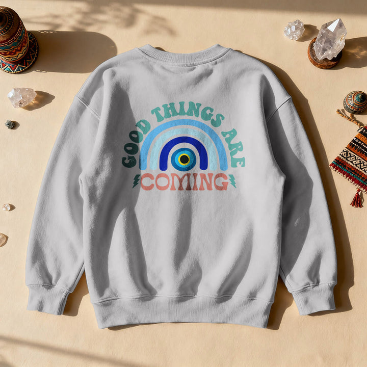 Olivenorma "Good Things Are Coming" Evil Eye Rainbow Sweatshirt - Gray - 2XL - image 2
