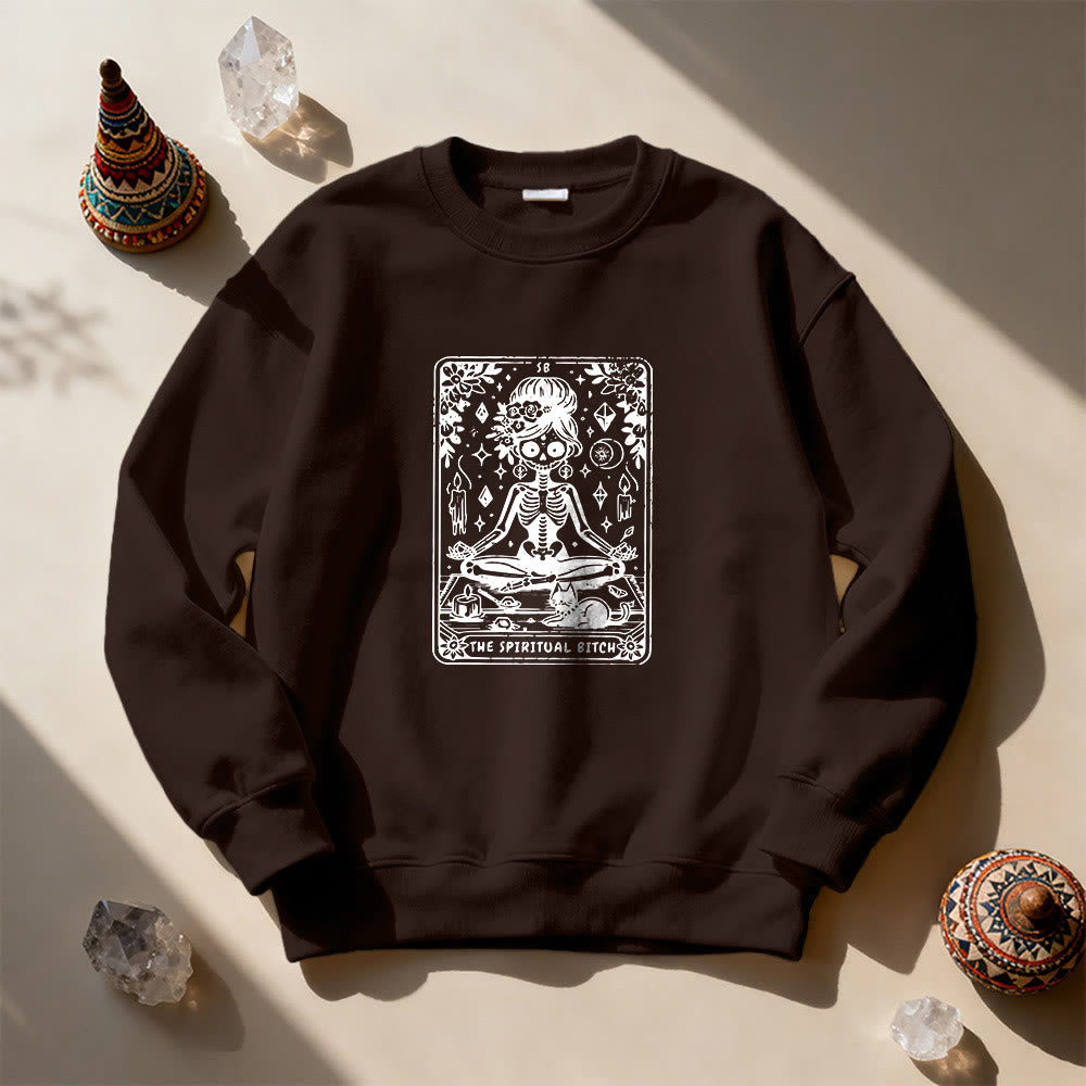 Olivenorma"THE SPIRITUAL BITCH"Tarot Spiritual Skeleton Sweatshirt  - Brown - 2XL - image 7