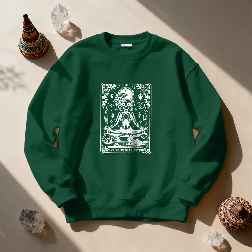 Olivenorma"THE SPIRITUAL BITCH"Tarot Spiritual Skeleton Sweatshirt  - Green - 2XL - image 15